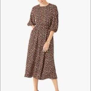 kate spade leopard print  Midi Dress with Puff Sleeves